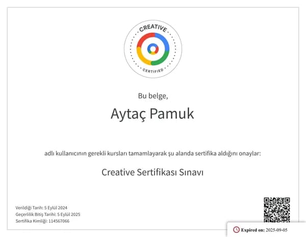 Creative Sertifika Sınavı belgesi