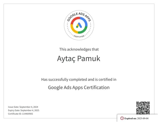 Google Ads Apps Certification belgesi