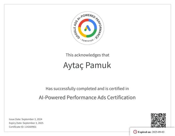 AI-Powered Performance Ads Certification belgesi