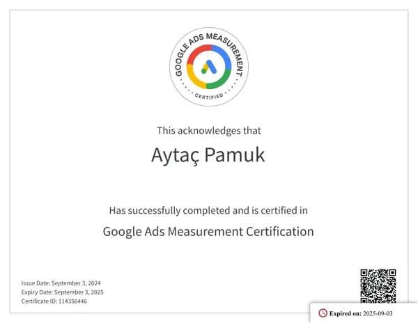 Google Ads Measurement Certification belgesi