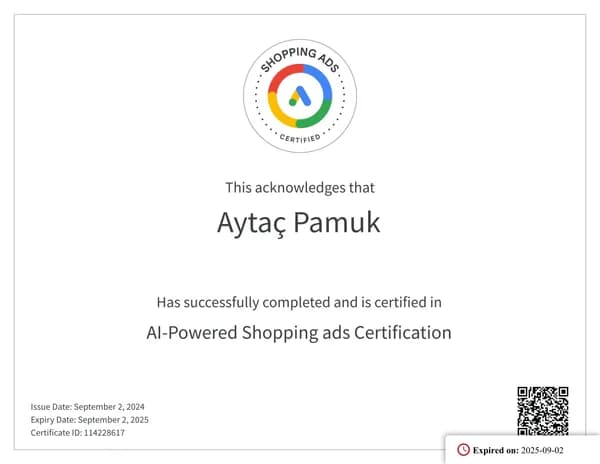 AI-Powered Shopping Ads Certification belgesi